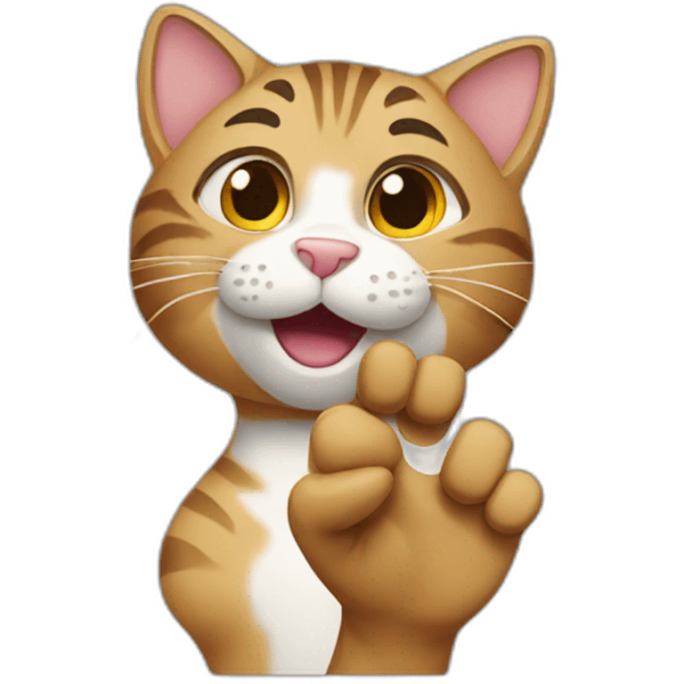 Tabby cat waving with their paw emoji