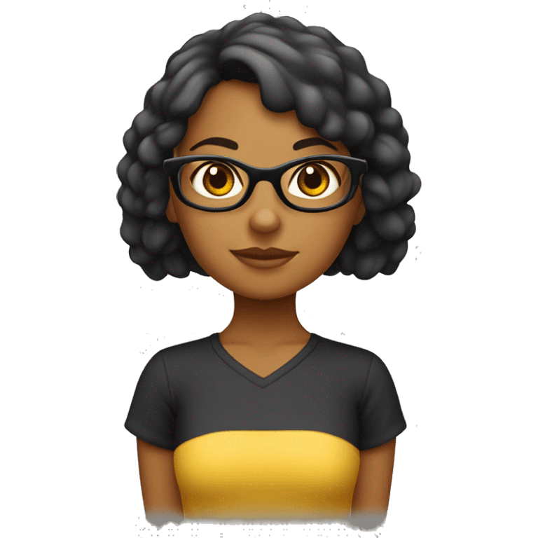 Chica moreita,pelo larguisimo negro risado, lentes de leer redondos, que sea el cuerpo entero y con bata medica emoji