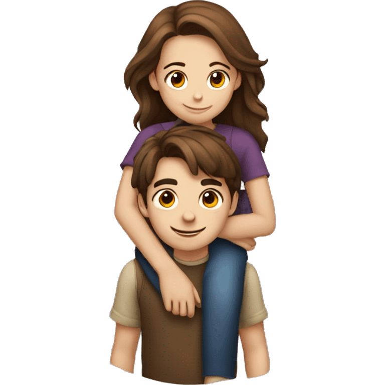 Girl with brown hair hugging boy with brown hair emoji