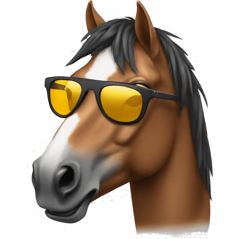 a horse with sunglasses in a car emoji