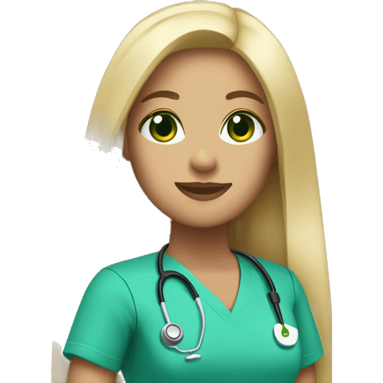 blonde woman green eyes  long straight hair nurse scrubs emoji