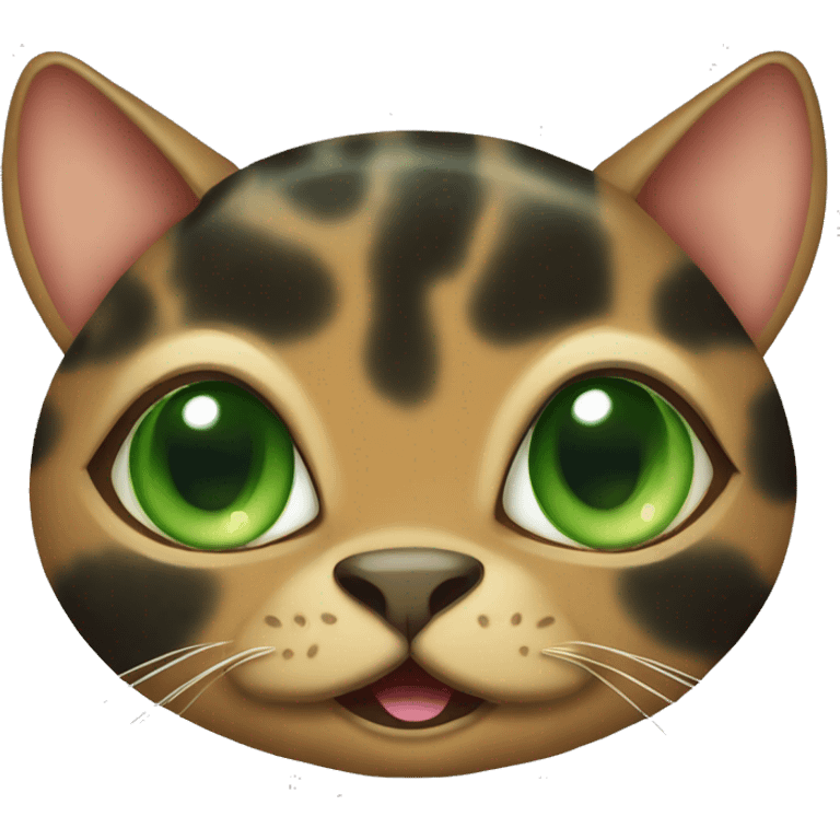 Green eyed tortoise shell cat with happy face emoji