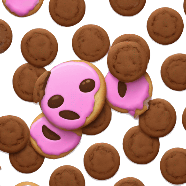 Cookies with chocolate topped with pink chocolate  emoji