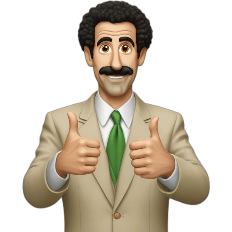 Borat very nice putting two thumbs up with five find on each hand emoji