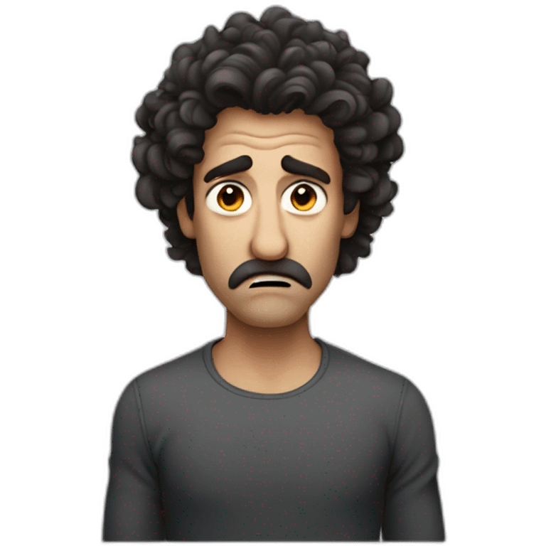 Man with big nose and dark long curly hair looking angry emoji