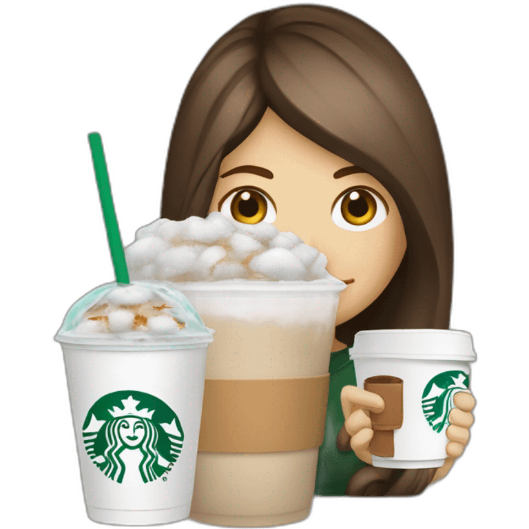 Starbucks cup cold drink with long white girl with Luis vittuon Bag emoji