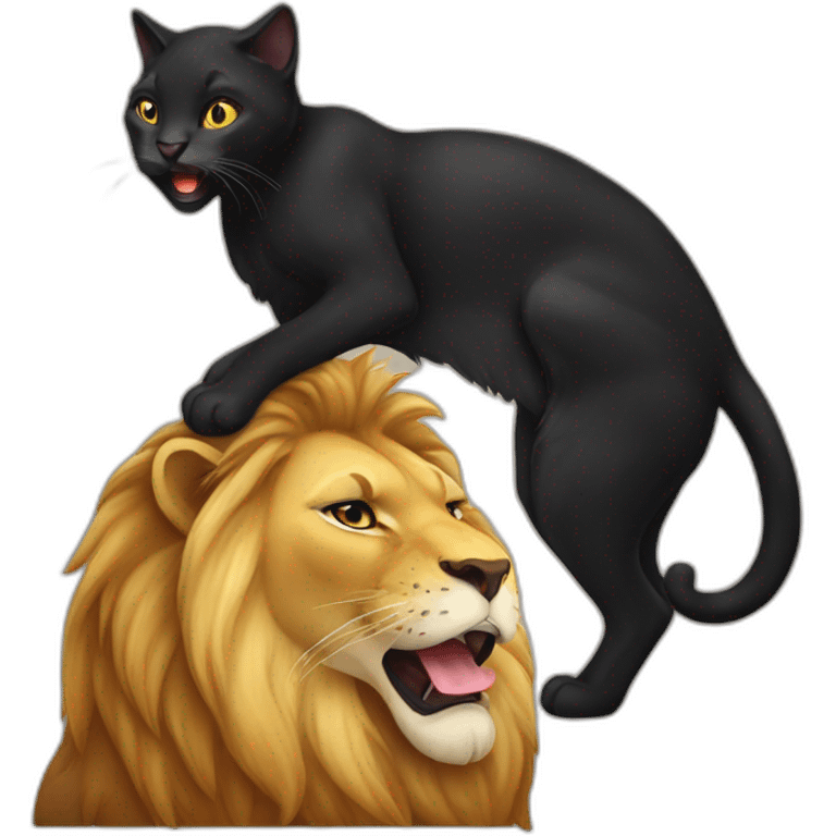 Black cat licking lion emoji