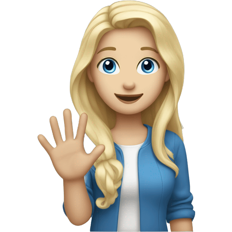 blonde long hair blue eyes girl waving hand emoji