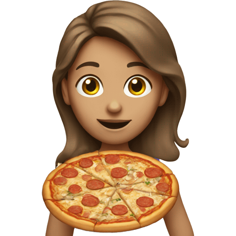 Girl with brown hair eating pizza emoji