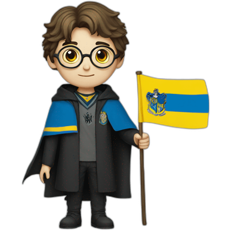 Harry Potter holds a Ukrainian flag emoji