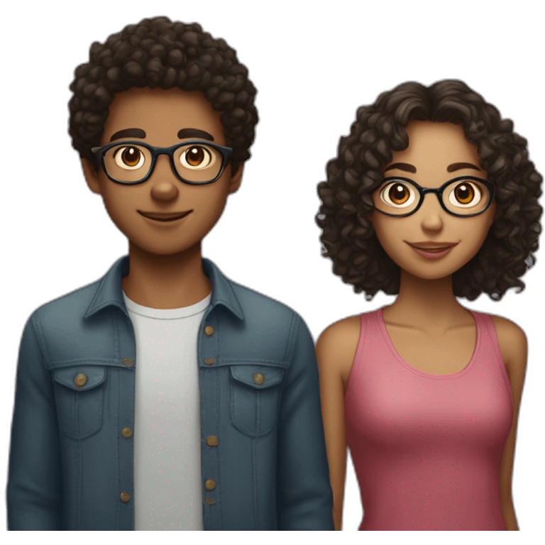 a couple of teenagers with glasses, the girl has curly hair and the boy has short hair emoji