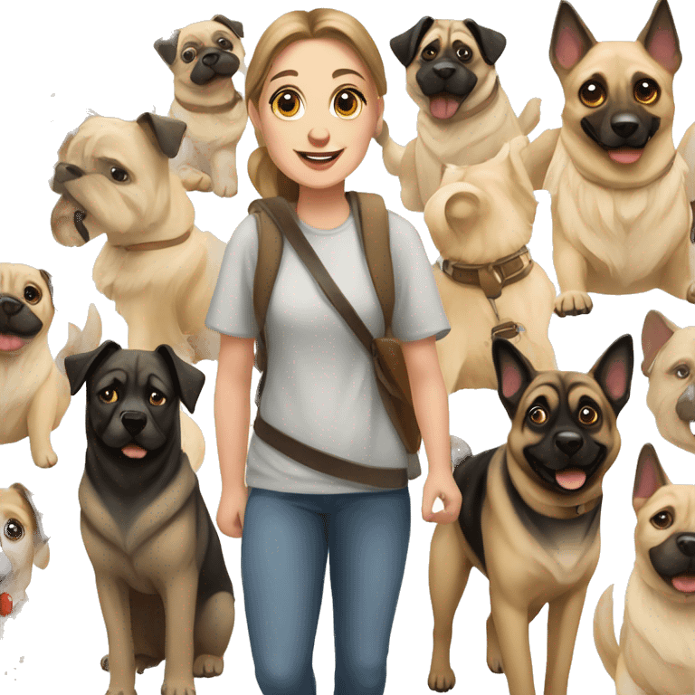 Walk with pug dogs and German shepherd  emoji