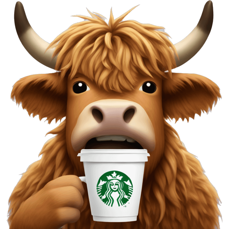 Highland cow drinking Starbucks  emoji