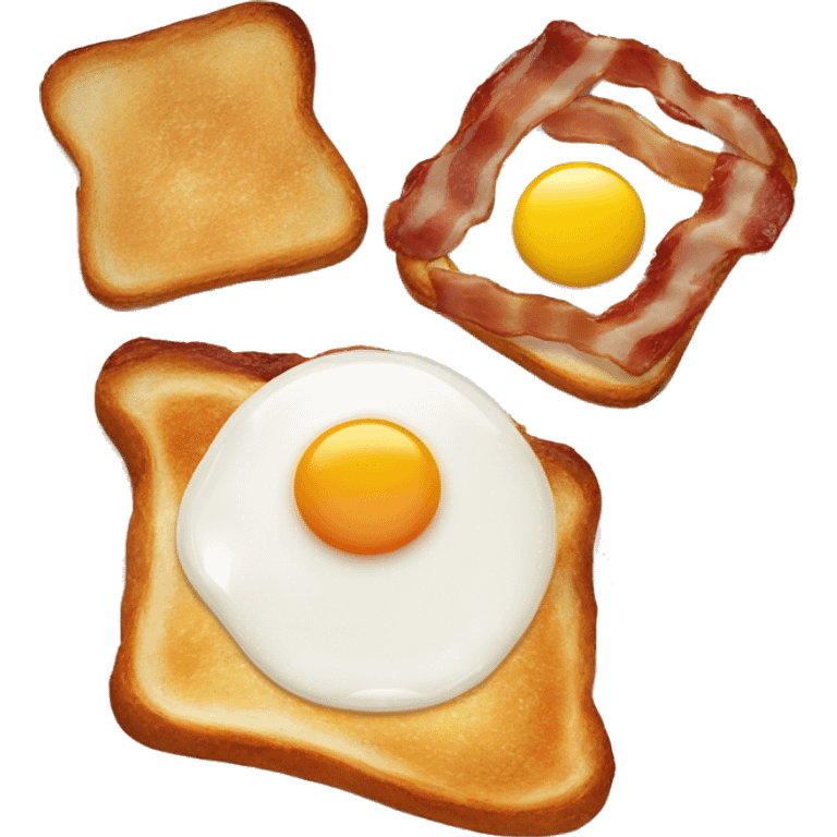 “Breakfast with two fried eggs, crispy bacon, and toast with butter, all arranged on a plate.” emoji