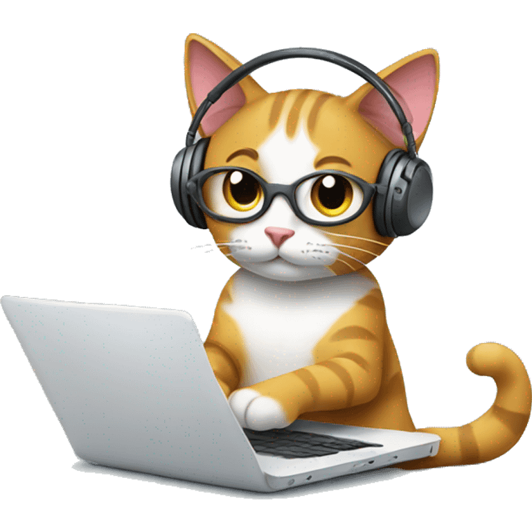 cat working on laptop with headphone emoji