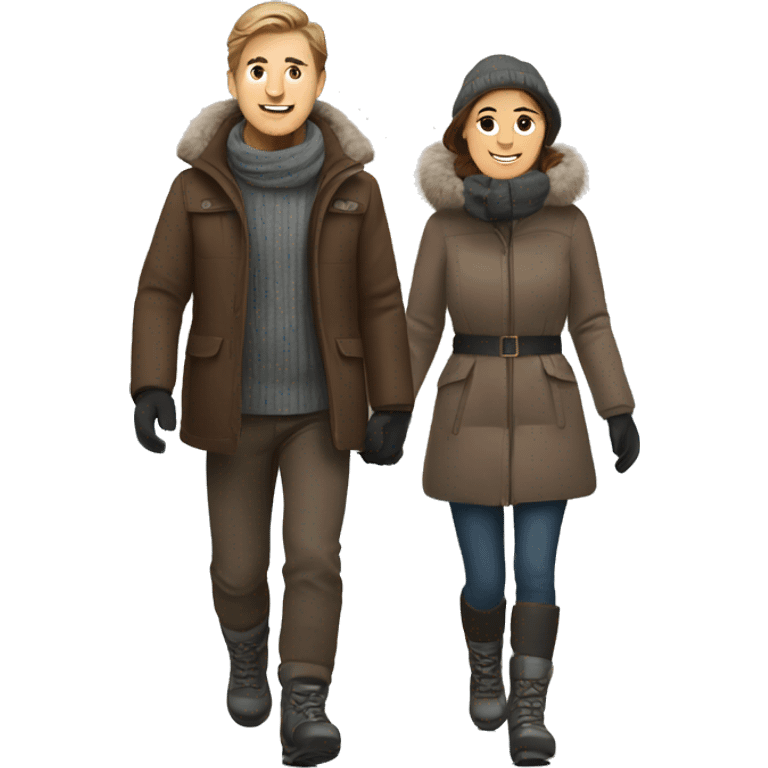 Norwegian couple with brown hair on a winter walk emoji