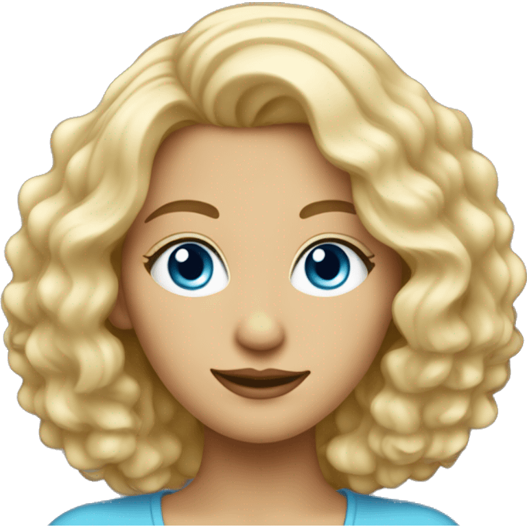 Une femme blonde avec yeux bleus et cheveux bouclés  emoji