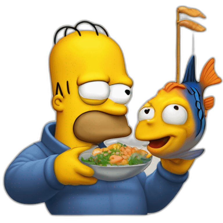 Hommer simpson avec un poisson en feux emoji