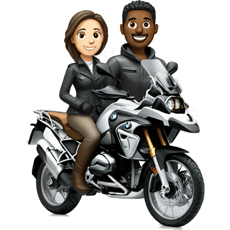 A man an a woman in a grey bmw 1200 gs  emoji