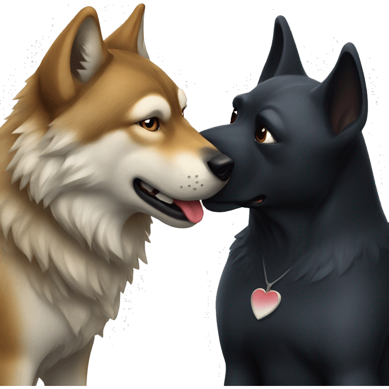 A wolf and a black dog kissing emoji