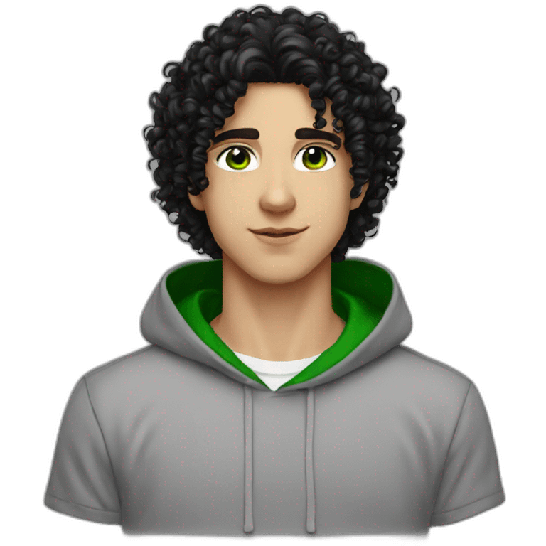 an EBOY blackhoodie green eyes curly black hair and caucasian emoji