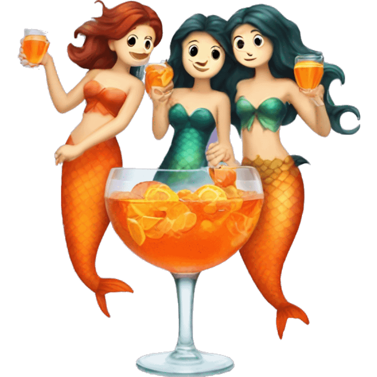 Three mermaids drinking aperol emoji