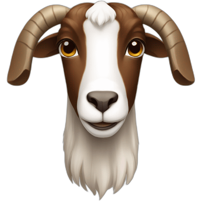 Boer goat, goat with floppy ears, no horns, brown and white fur emoji