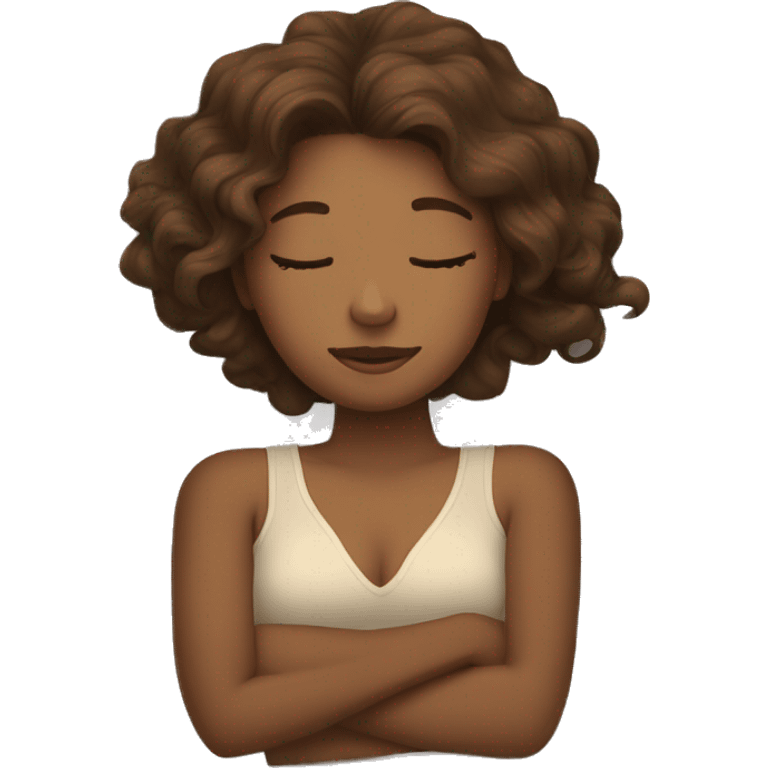 Girl with wavy brown hair sleep in the bed emoji