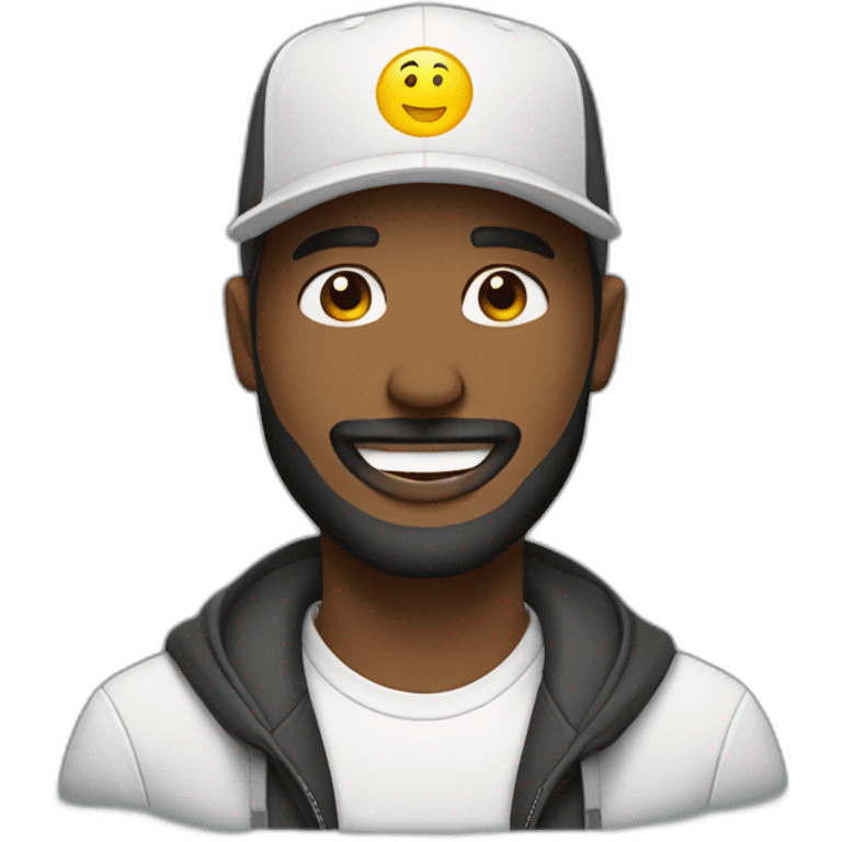 marketer white man with middle beard snapback hat smiling emoji