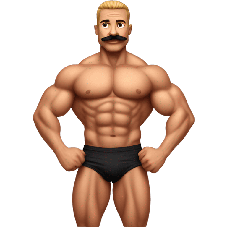 Muscular gay bodybuilder with mustache bikini realistic emoji