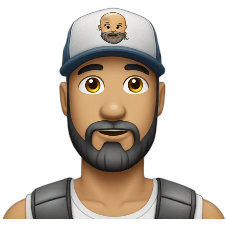 bald man with tattoos and beard wearing a trucker cap emoji