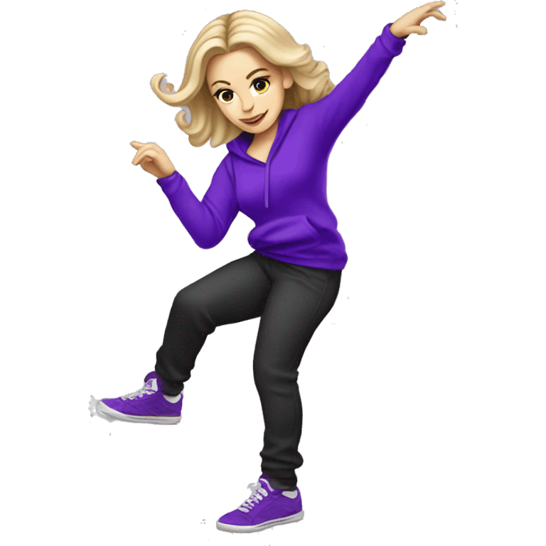 A beautiful white girl in purple dances hip-hop emoji