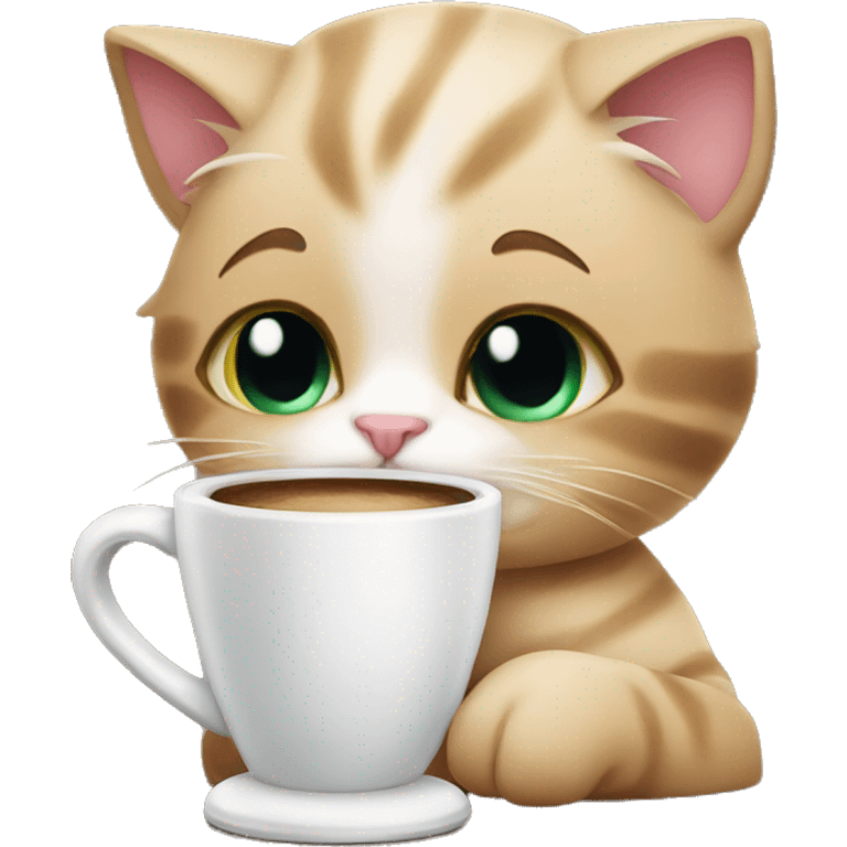 Cute cat with coffee emoji