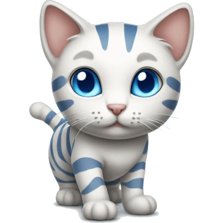 standing white striped cat with blue eyes emoji