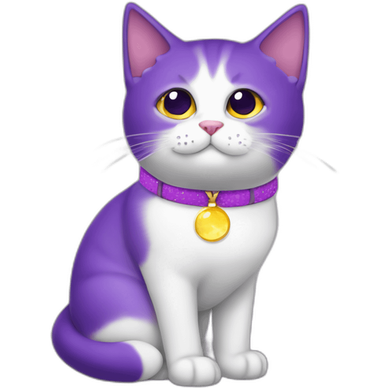 Gato morado con un collar de luna emoji