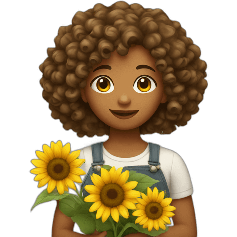 Curly hair Girl holding sunflower emoji