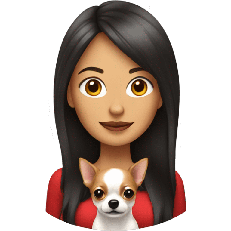 mujer con pelo muy largo rojo y su perro Chihuahua emoji