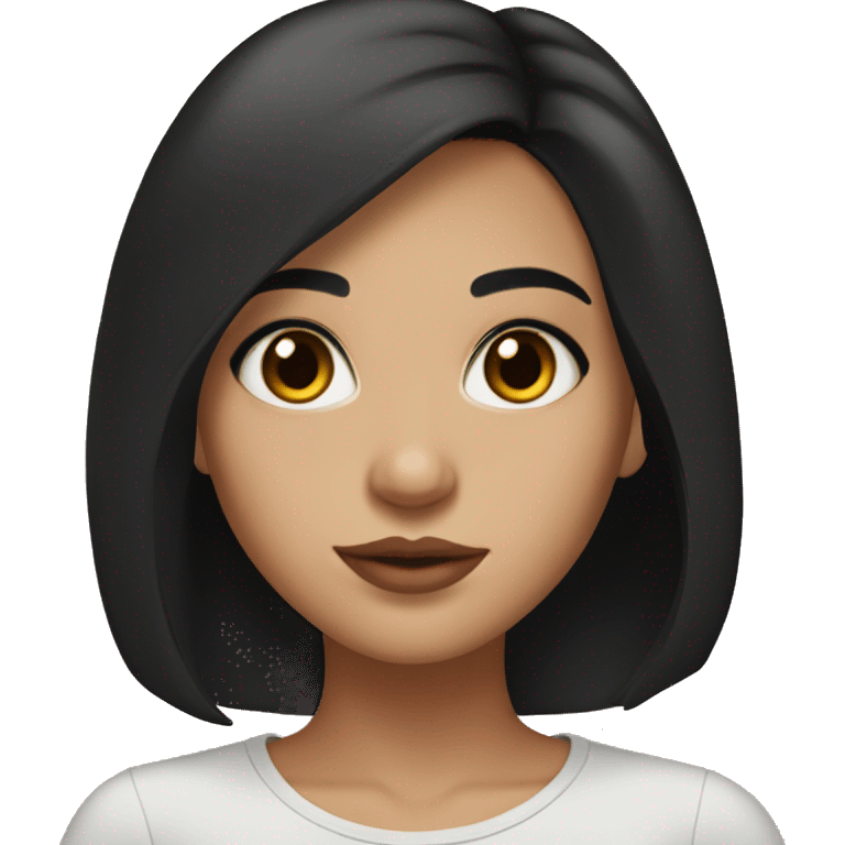 beautiful girl, brown eyes, shoulder length medium black hair, small rosy lips emoji