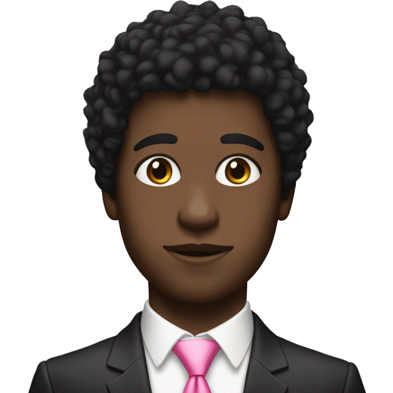 A profile of a black twink with an afro mullet in an intricate suit with a pink tie and no beard emoji