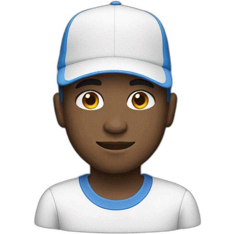 A 14-year-old man wearing blue clothes and a white hat He has white skin  emoji