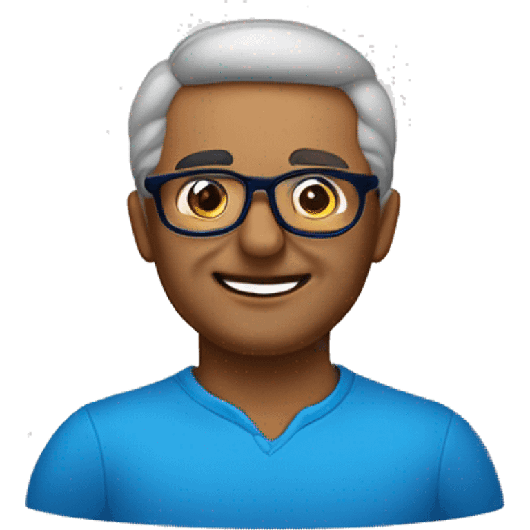 hombre de 50 años com gafas rectangulares pequeñas de color azul com pco pelo ojos marrones verdosos  emoji