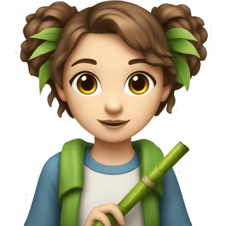 Girl with brown hair and blue highlights and green eyes and koala ears holding bamboo stick  emoji