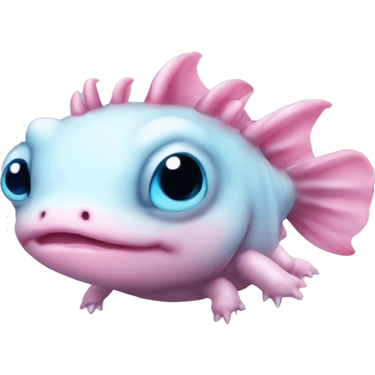 cute chibi pink axolotl with huge blue eyes emoji