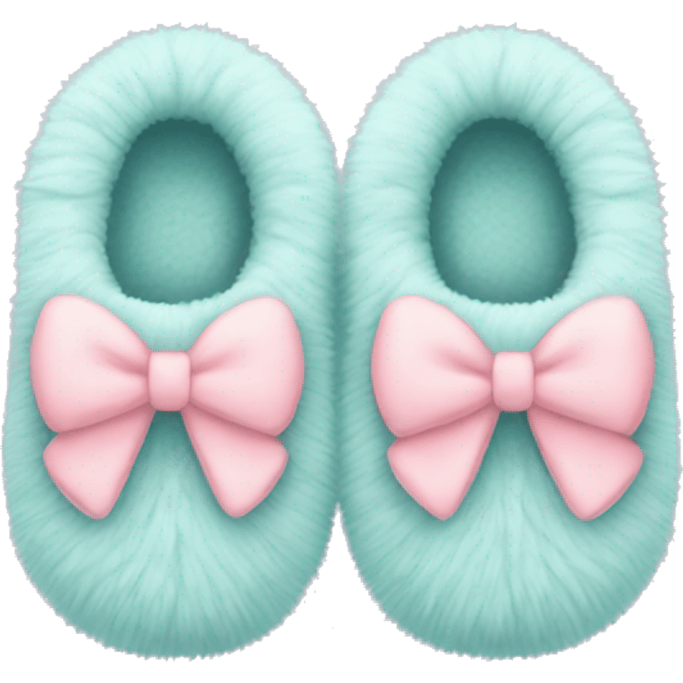 Soft, pastel-colored fuzzy slippers with a bow. emoji