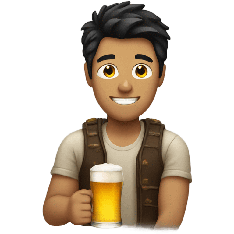 Tan guy with black hair drinking a beer emoji