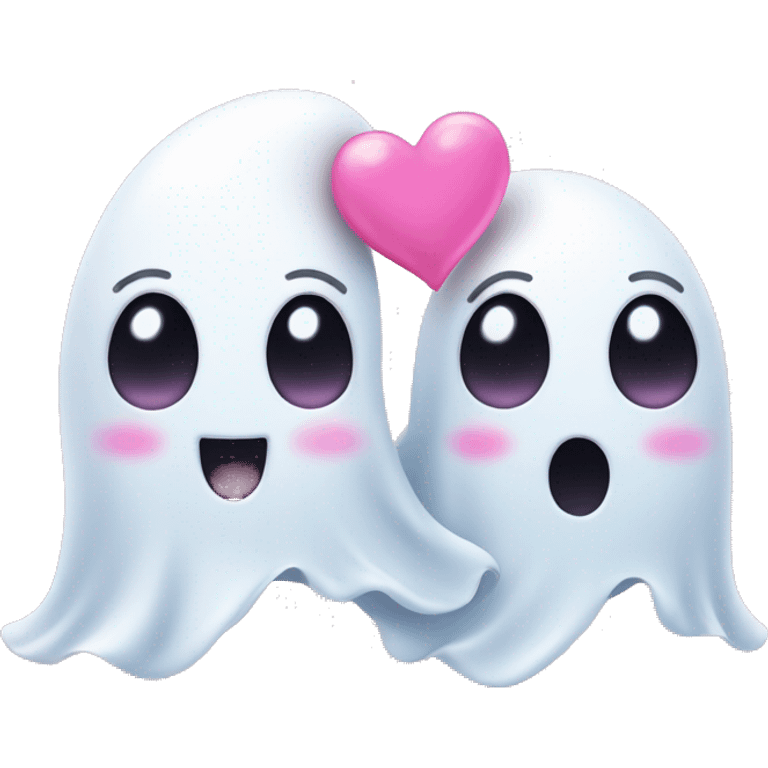 Two cute Ghost Friends with pink Little Hearts  emoji