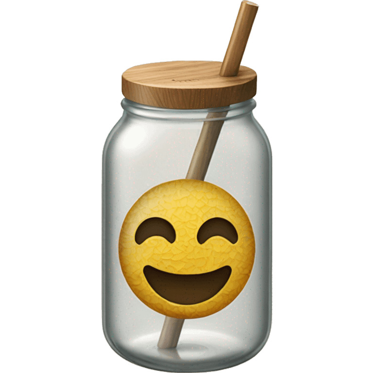 clear textured glass with wood lid and straw emoji