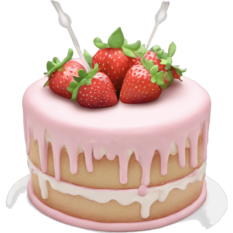 Light Pink strawberries and cream birthday cake  emoji