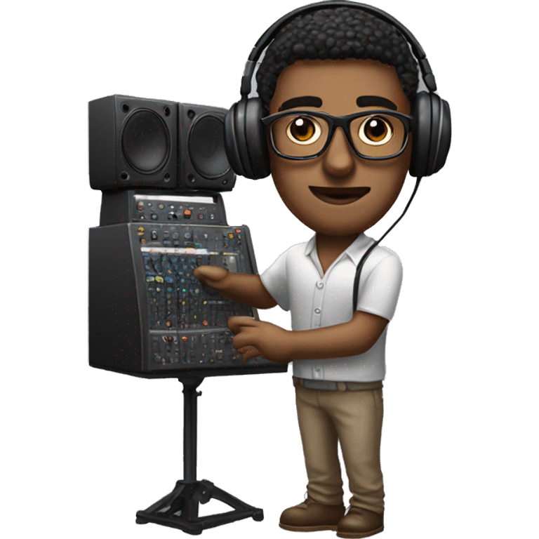 realistic sound engineer with mixer, glasses and headphones emoji