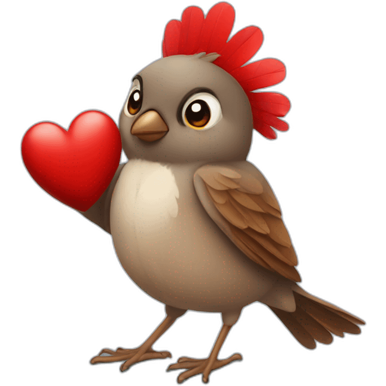 Sparrow holding Red Heart in His wings emoji